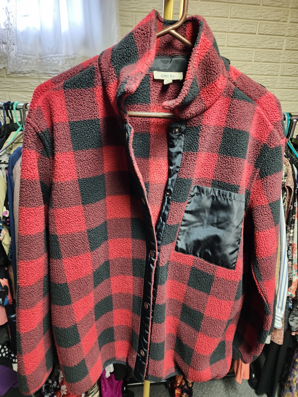 Como Blu Sz M Red & Black Buffalo Check Lightweight Fleece Jacket